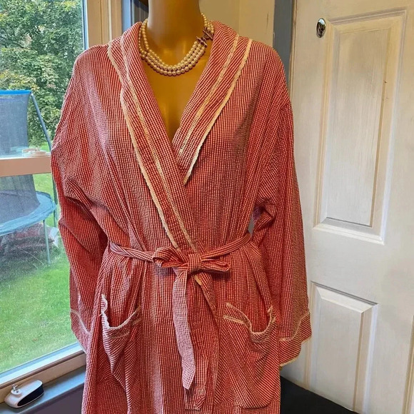 VTG Lang of SalzBurg Grannycore Cotton Nightgown Robe Women Size M-L Pocket - Picture 10 of 12